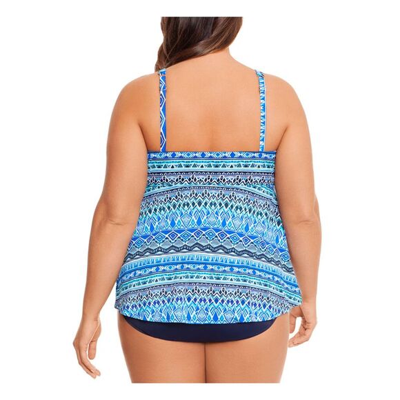 SWIM SOLUTIONS Women's Blue V-Neck Triple-Tiered Front One Piece Swimsuit 24W - Picture 2 of 2